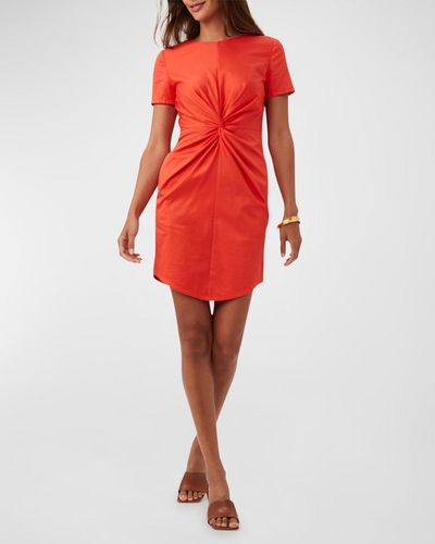 Trina Turk Twist-Front Organic Cotton Mini Dress - Red