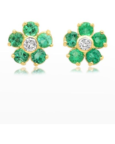 Jennifer Meyer Emerald Large Flower Stud Earrings With Diamonds - Green