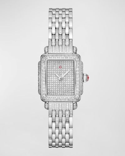Michele Special Edition Deco Mini Stainless Steel Pave Diamond Watch - White