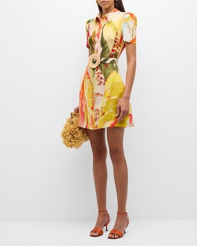 LEO LIN Bronte Floral Linen-Blend Belted Mini Dress - Multicolor