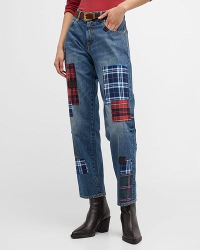 Fortela Jill Straight-leg Jeans With Plaid Patches - Blue