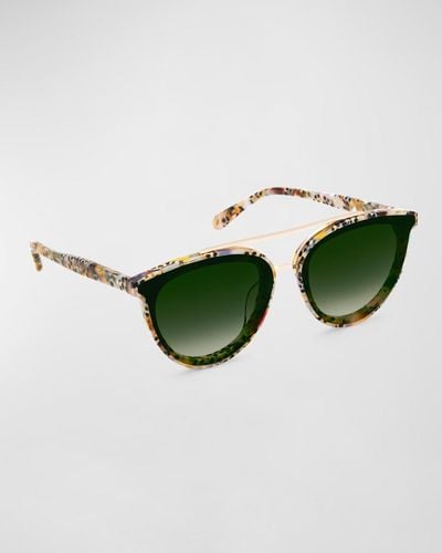 Krewe Clio Nylon Patterned Acetate Aviator Sunglasses - Green