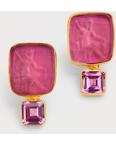 Dina Mackney Bacchus Intaglio And Lab Sapphire Post Earrings - Pink