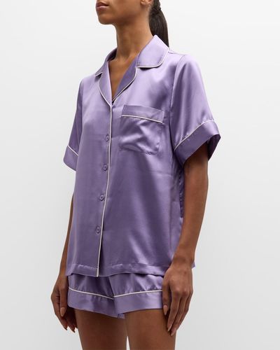 Neiman Marcus Short Silk Charmeuse Pajama Set - Purple