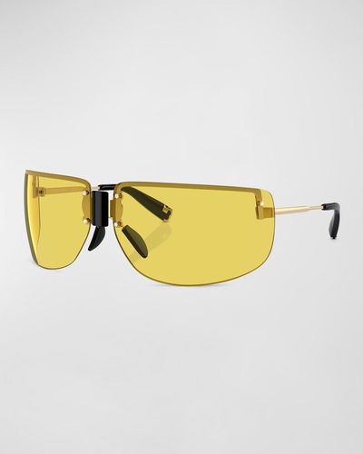 Tory Burch Half-Rimmed Metal Wrap Sunglasses - Metallic