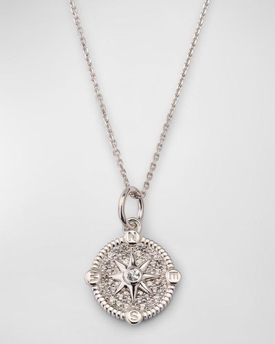 Monica Rich Kosann 925 Mini Adventure Compass Pave Sapphire Necklace - White