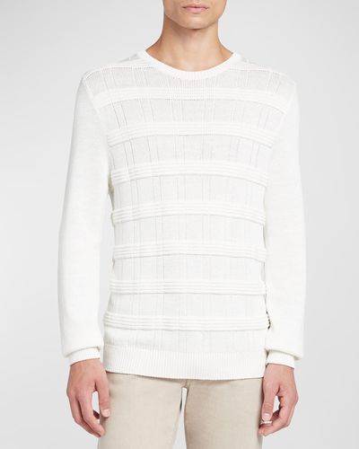 Kiton Cotton-Silk Knit Crewneck Sweater - White