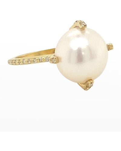 Armenta Pave Diamond Prong-Set Pearl Ring - White