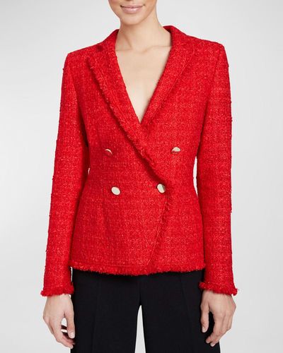 Santorelli Alaia Double-Breasted Shimmer Tweed Jacket - Red