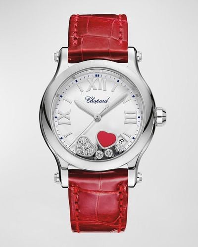 Chopard Happy Hearts 36mm Stainless Steel Diamond Red Strap Watch