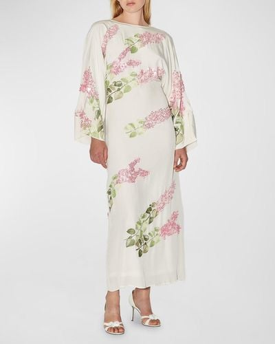 BERNADETTE Emmanuelle Sequined Floral-Print Long-Sleeve Backless Maxi Dress - White