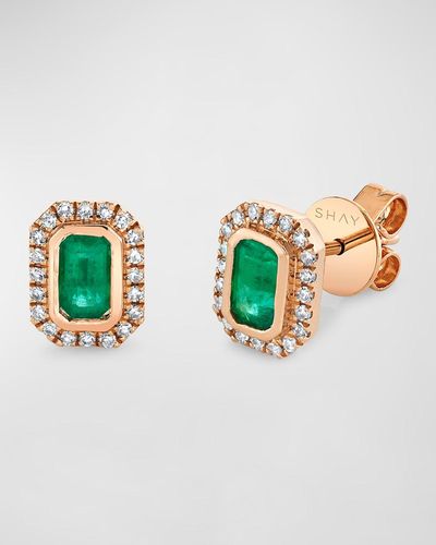 SHAY 18K Rose Diamond Halo Emerald Earrings - Multicolor