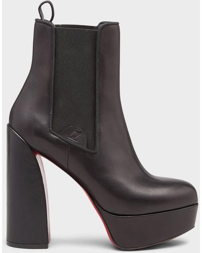 Christian Louboutin Leather Chelsea Red Sole Platform Booties - Brown