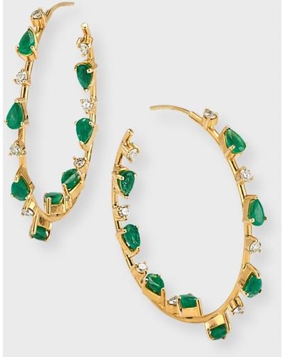 Siena Jewelry 14k Yellow Gold Emerald And Diamond Hoop Earrings - Metallic
