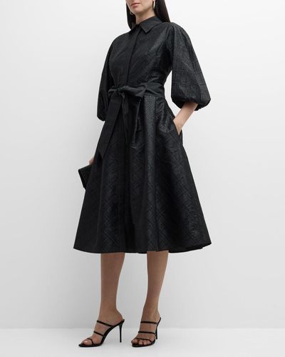 Teri Jon Embroidered Sequined Midi Dress - Black