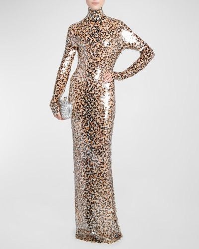 Bottega Veneta Leopard Print Sequin Gown - White