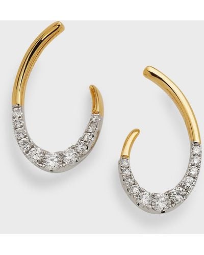 Frederic Sage 18k Yellow And White Gold Small Oval Micro-set Diamond And Polished Earrings - Metallic