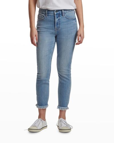 Jen7 Mid Rise Cropped Frayed Skinny Jeans - Blue