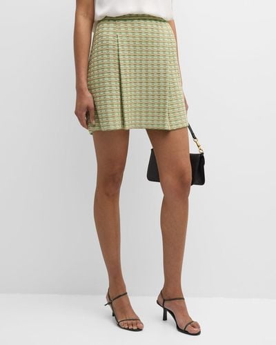 Misook Pleated A-Line Tweed Knit Mini Skirt - Green
