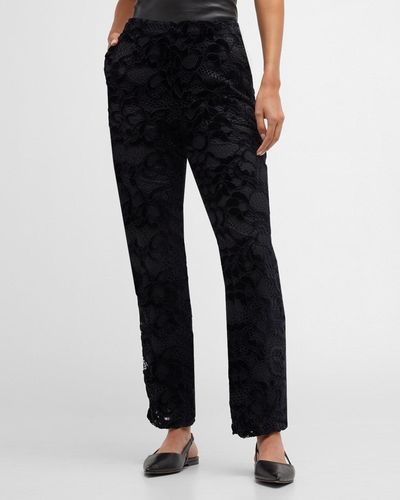 Natori Mid-Rise Straight-Leg Corded Lace Pants - Black