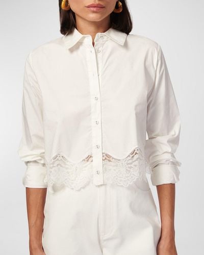 Cami NYC Sora Button-Front Lace-Hem Crop Top - White