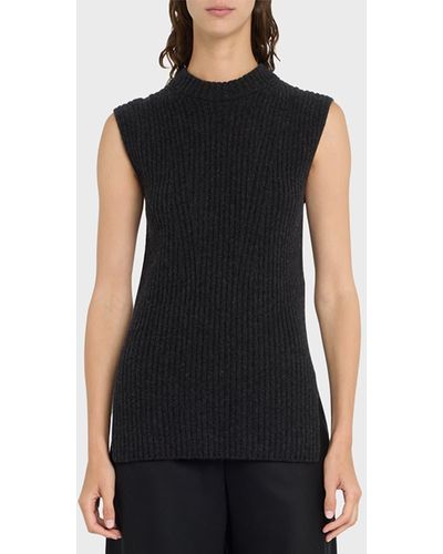 Vince Ribbed Cashmere And Wool Sleeveless Tunic Sweater - Black