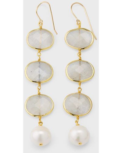 Nest Moonstone And Linear Drop Earrings - White