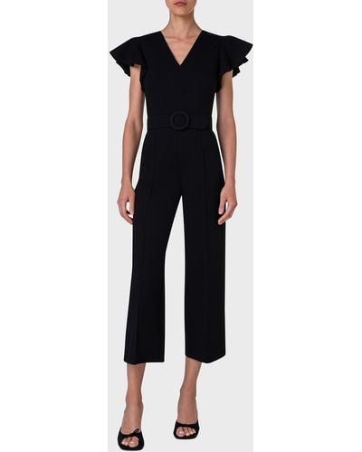 Akris Punto Wing-Sleeve Belted Straight-Leg Ankle Jumpsuit - Blue