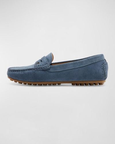 La Canadienne Pedale Penny Suede Driver Loafers - Blue