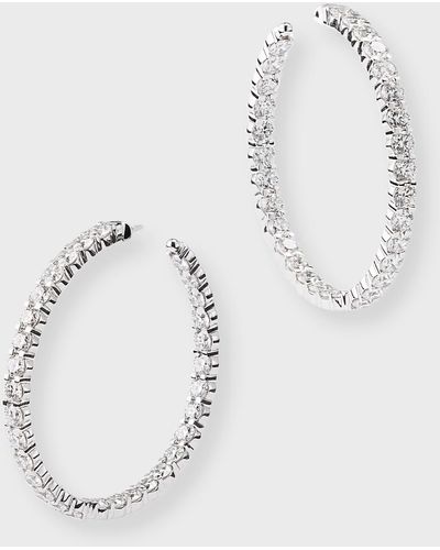 Memoire 18k White Gold Round Diamond Hoop Earrings, 35mm