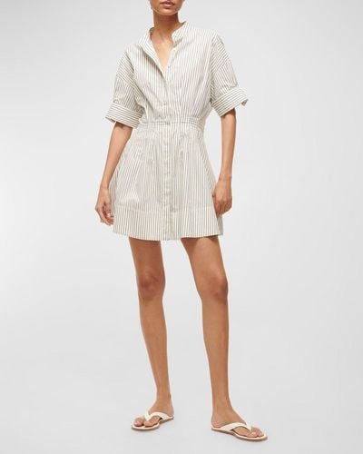 STAUD Lorenza Half-sleeve Stretch Poplin Mini Shirtdress - White