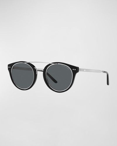 Lauren by Ralph Lauren Round Acetate & Metal Aviator Sunglasses - Black