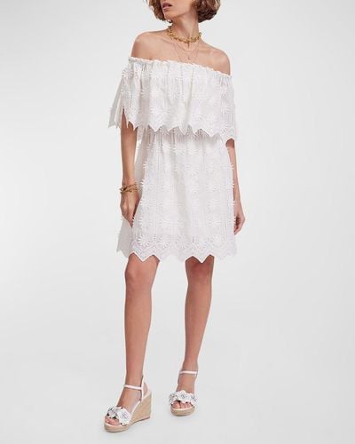 Anne Fontaine Garrigue Off-Shoulder Applique Midi Dress - White