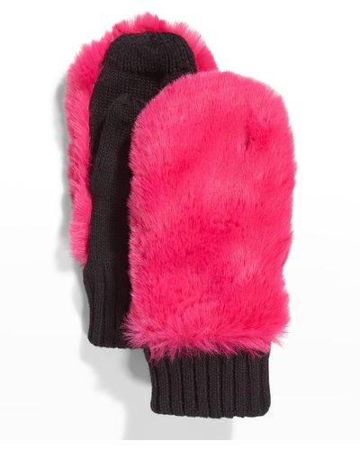 Surell Faux-Fur Knit Mittens - Pink
