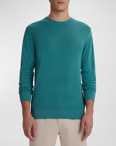 Bugatchi Birdseye Cotton Crewneck Sweater - Green