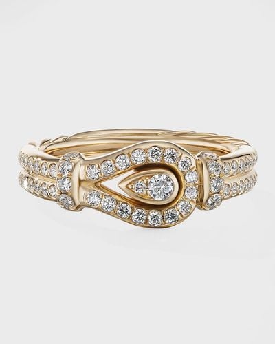 David Yurman Thoroughbred Loop Ring With Full Pave Diamonds In 18k Gold, 4mm, Size 9 - White