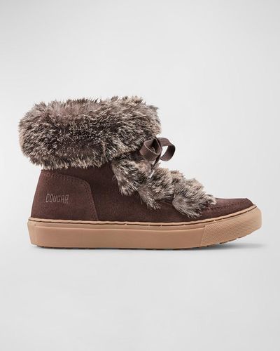 Cougar Shoes Dasha Suede Faux Fur Lace-Up Booties - Brown