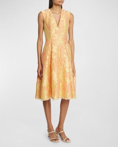 Talbot Runhof Mimosa Jacquard V-Neck Sleeveless Dress - Multicolor