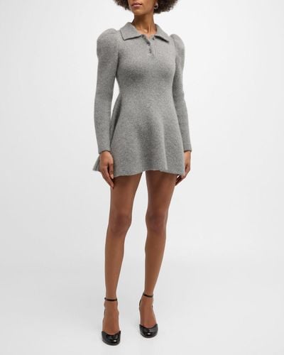 Loewe Long-Sleeve Cashmere Knit Mini Polo Dress - Gray