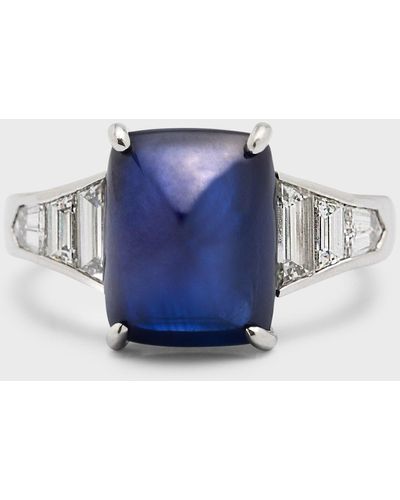 Bayco Platinum Sugarloaf Cabochon Sapphire Ring, Size 6 - Blue