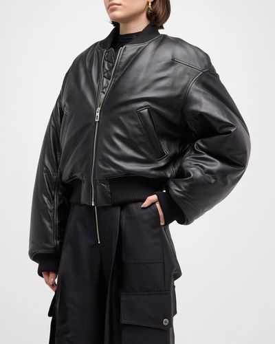 Marc Jacobs Puffy Leather Bomber Jacket - Black