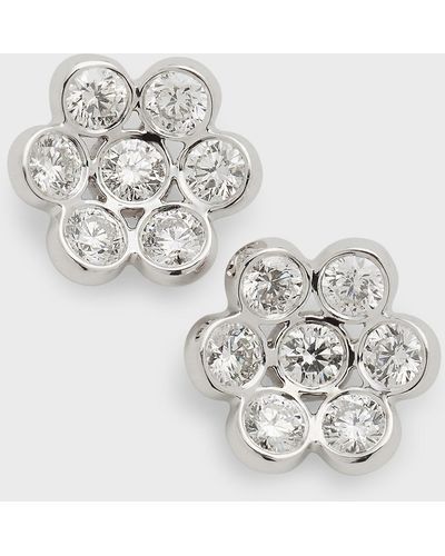 Bayco 18k White Gold Diamond Floral Stud Earrings - Metallic