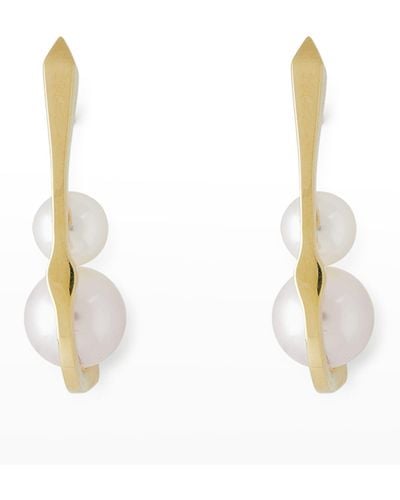 Pearls By Shari 18k Yellow Gold 6-8mm Akoya 4-pearl On Fish Hook Earrings - White
