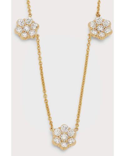 Bayco 18k Yellow Gold Flower Diamond Station Necklace - White