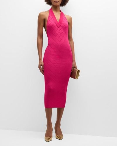 Balmain Diamond Knit Halter Midi Dress - Pink