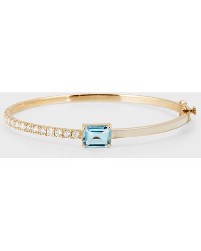 Siena Jewelry 14k Yellow Gold Blue Topaz Diamond White-enamel Bangle Bracelet, Medium - Multicolor
