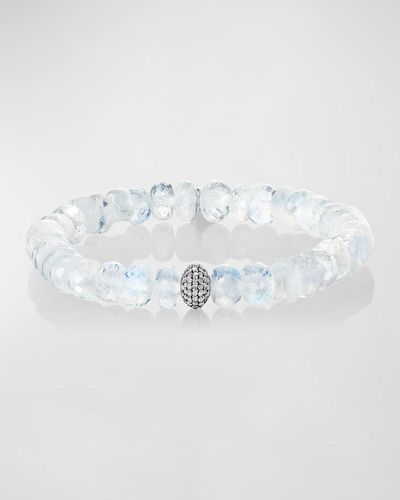 Sheryl Lowe Moonstone 8Mm Bead Bracelet With Pave Diamond Donut - White