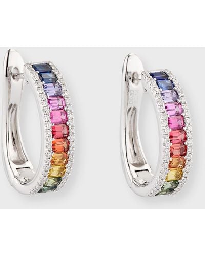 David Kord 18k White Gold Earrings With Multicolor Sapphires And Diamonds