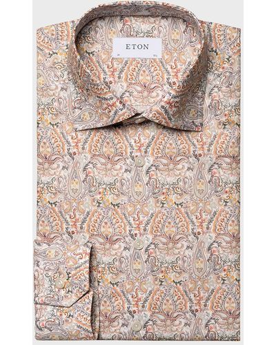 Eton Contemporary Fit Paisley-Print Dress Shirt - Brown