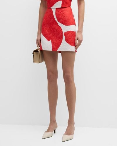 MILLY Grand Foliage Jacquard A-Line Mini Skirt - Red